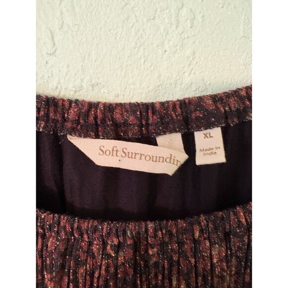 Soft Surroundings XL Black Brown Gold Metallic 3/4 Sleeve Blouse 21” PTP 25” Len - Picture 3 of 3